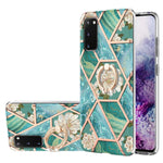 Custodia antiurto in TPU con motivo floreale in marmo con giunzione elettrolitica con supporto per anello di strass, For Samsung Galaxy S21  5G, For Samsung Galaxy S21+  5G, For Samsung Galaxy S21 Ultra 5G, For Samsung Galaxy S21 FE                    ...