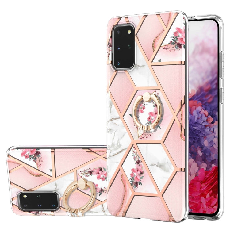Custodia antiurto in TPU con motivo floreale in marmo con giunzione elettrolitica con supporto per anello di strass, For Samsung Galaxy S21  5G, For Samsung Galaxy S21+  5G, For Samsung Galaxy S21 Ultra 5G, For Samsung Galaxy S21 FE                    ...