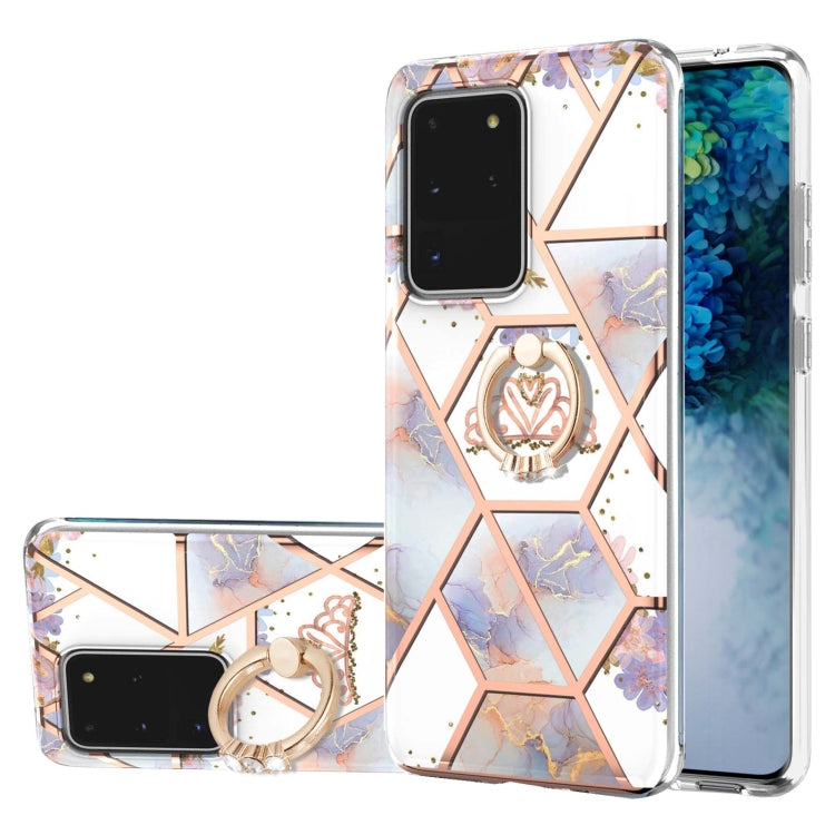 Custodia antiurto in TPU con motivo floreale in marmo con giunzione elettrolitica con supporto per anello di strass, For Samsung Galaxy S20 Ultra, For Samsung Galaxy S20 FE / S20 Lite, For Samsung Galaxy A32 5G, For Samsung Galaxy A32 4G EU Version    ...