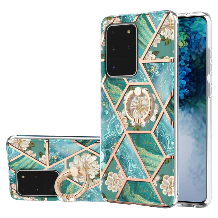 Custodia antiurto in TPU con motivo floreale in marmo con giunzione elettrolitica con supporto per anello di strass, For Samsung Galaxy S20 Ultra, For Samsung Galaxy S20 FE / S20 Lite, For Samsung Galaxy A32 5G, For Samsung Galaxy A32 4G EU Version    ...