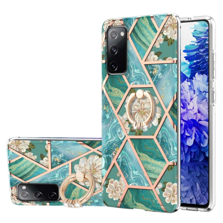Custodia antiurto in TPU con motivo floreale in marmo con giunzione elettrolitica con supporto per anello di strass, For Samsung Galaxy S20 Ultra, For Samsung Galaxy S20 FE / S20 Lite, For Samsung Galaxy A32 5G, For Samsung Galaxy A32 4G EU Version    ...