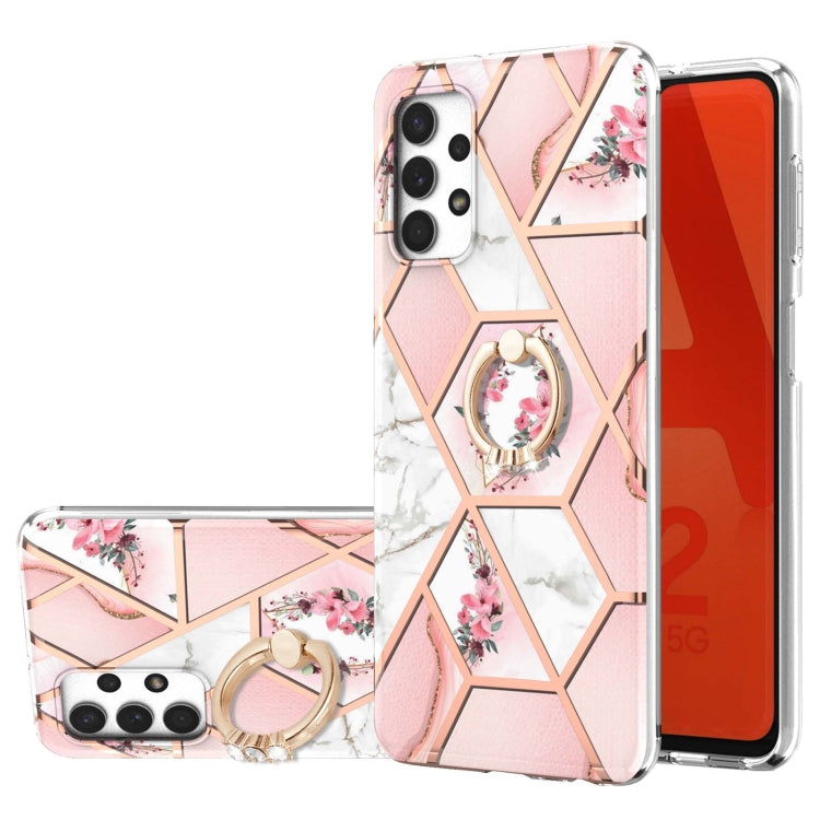 Custodia antiurto in TPU con motivo floreale in marmo con giunzione elettrolitica con supporto per anello di strass, For Samsung Galaxy S20 Ultra, For Samsung Galaxy S20 FE / S20 Lite, For Samsung Galaxy A32 5G, For Samsung Galaxy A32 4G EU Version    ...