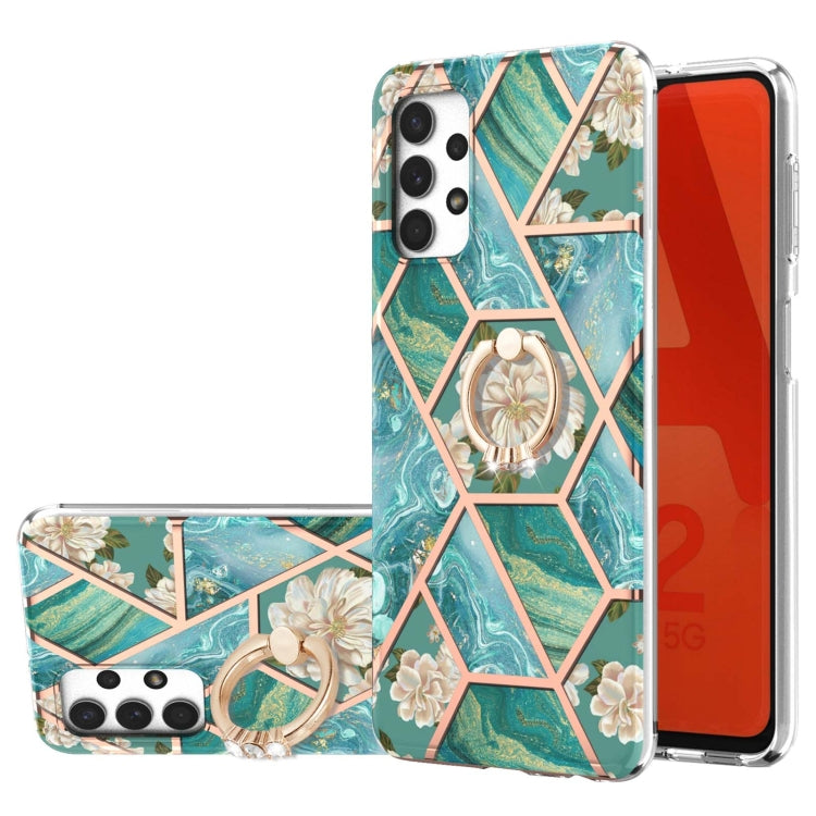 Custodia antiurto in TPU con motivo floreale in marmo con giunzione elettrolitica con supporto per anello di strass, For Samsung Galaxy S20 Ultra, For Samsung Galaxy S20 FE / S20 Lite, For Samsung Galaxy A32 5G, For Samsung Galaxy A32 4G EU Version    ...