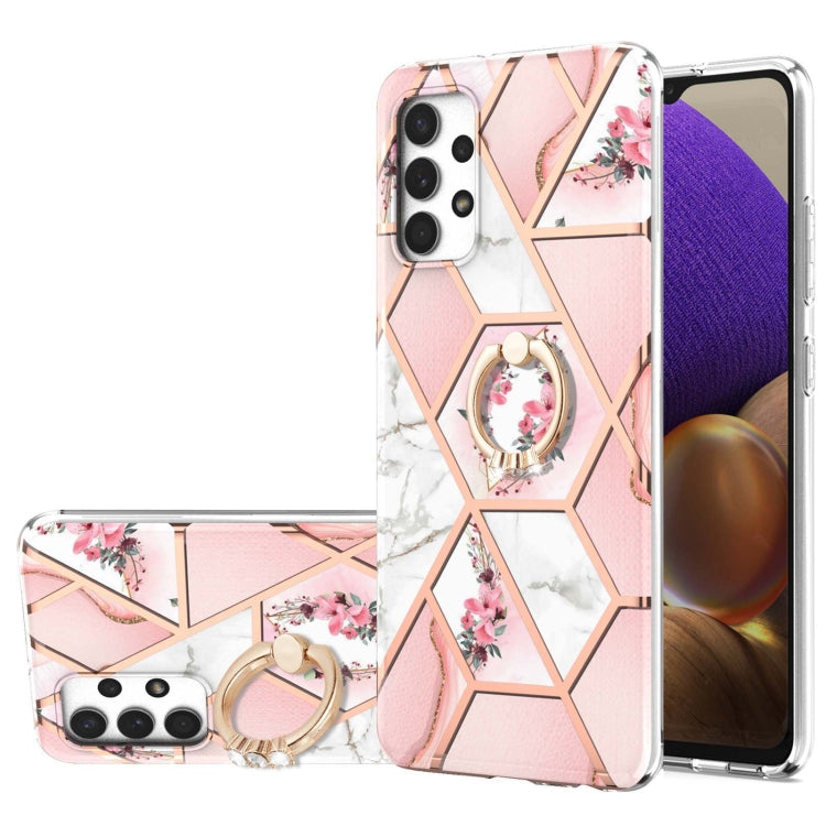 Custodia antiurto in TPU con motivo floreale in marmo con giunzione elettrolitica con supporto per anello di strass, For Samsung Galaxy S20 Ultra, For Samsung Galaxy S20 FE / S20 Lite, For Samsung Galaxy A32 5G, For Samsung Galaxy A32 4G EU Version    ...