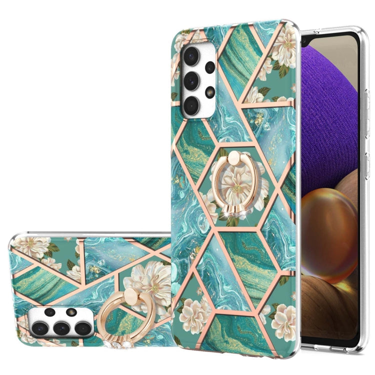 Custodia antiurto in TPU con motivo floreale in marmo con giunzione elettrolitica con supporto per anello di strass, For Samsung Galaxy S20 Ultra, For Samsung Galaxy S20 FE / S20 Lite, For Samsung Galaxy A32 5G, For Samsung Galaxy A32 4G EU Version    ...