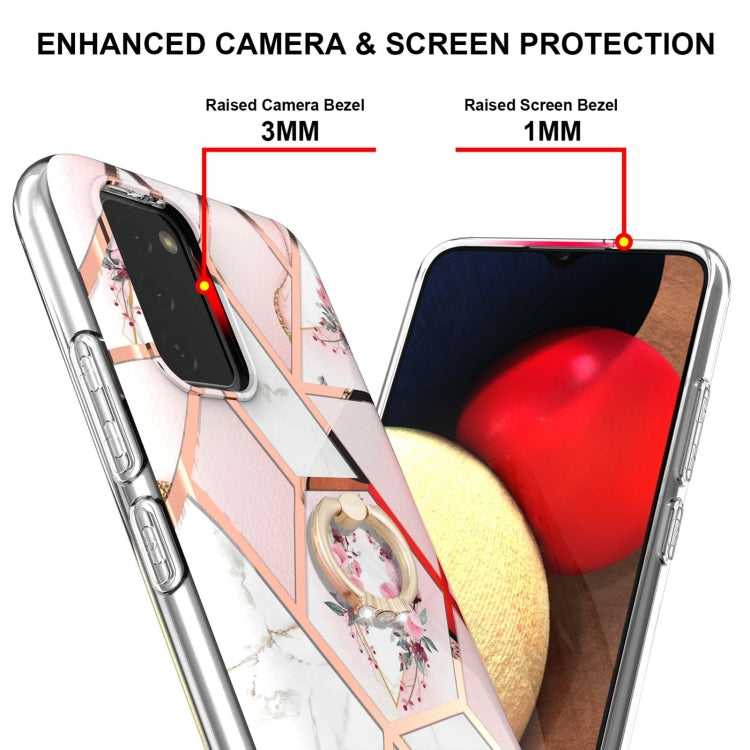 Custodia antiurto in TPU con motivo floreale in marmo con giunzione elettrolitica con supporto per anello di strass, For Samsung Galaxy A02s 164mm, For Samsung Galaxy A02S 166mm, For Samsung Galaxy A12 5G/F12/M12, For Samsung Galaxy A21s               ...