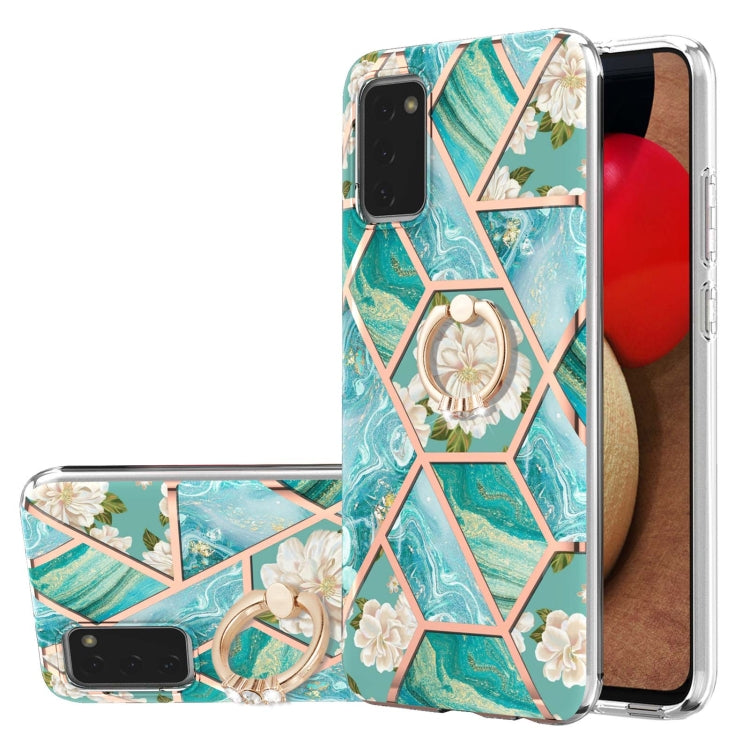 Custodia antiurto in TPU con motivo floreale in marmo con giunzione elettrolitica con supporto per anello di strass, For Samsung Galaxy A02s 164mm, For Samsung Galaxy A02S 166mm, For Samsung Galaxy A12 5G/F12/M12, For Samsung Galaxy A21s               ...