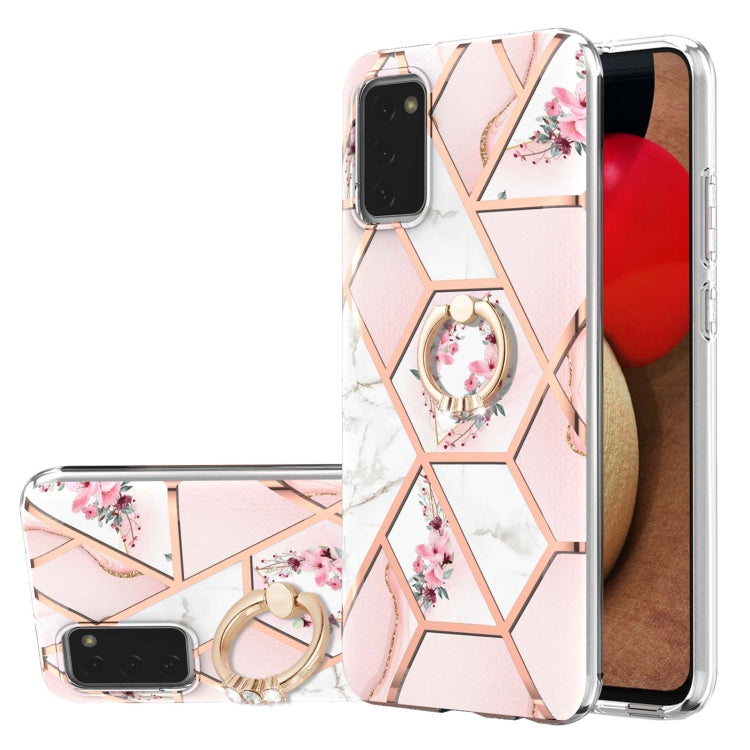 Custodia antiurto in TPU con motivo floreale in marmo con giunzione elettrolitica con supporto per anello di strass, For Samsung Galaxy A02s 164mm, For Samsung Galaxy A02S 166mm, For Samsung Galaxy A12 5G/F12/M12, For Samsung Galaxy A21s               ...