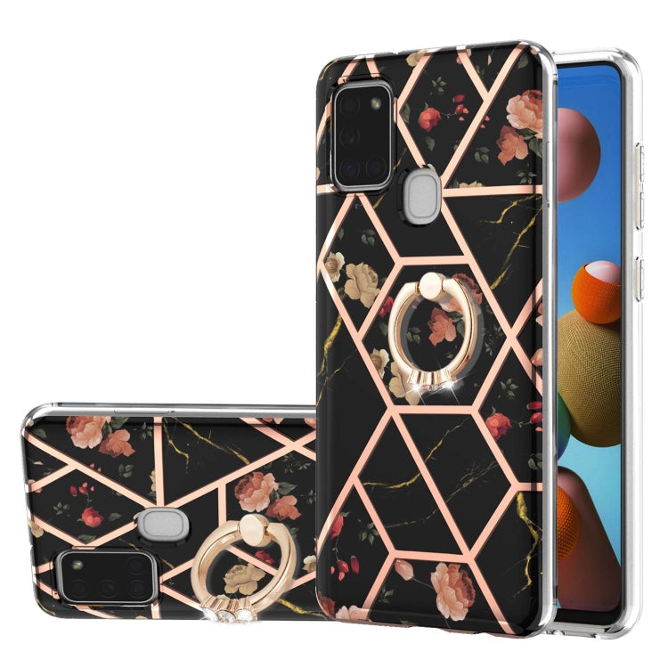 Custodia antiurto in TPU con motivo floreale in marmo con giunzione elettrolitica con supporto per anello di strass, For Samsung Galaxy A02s 164mm, For Samsung Galaxy A02S 166mm, For Samsung Galaxy A12 5G/F12/M12, For Samsung Galaxy A21s               ...