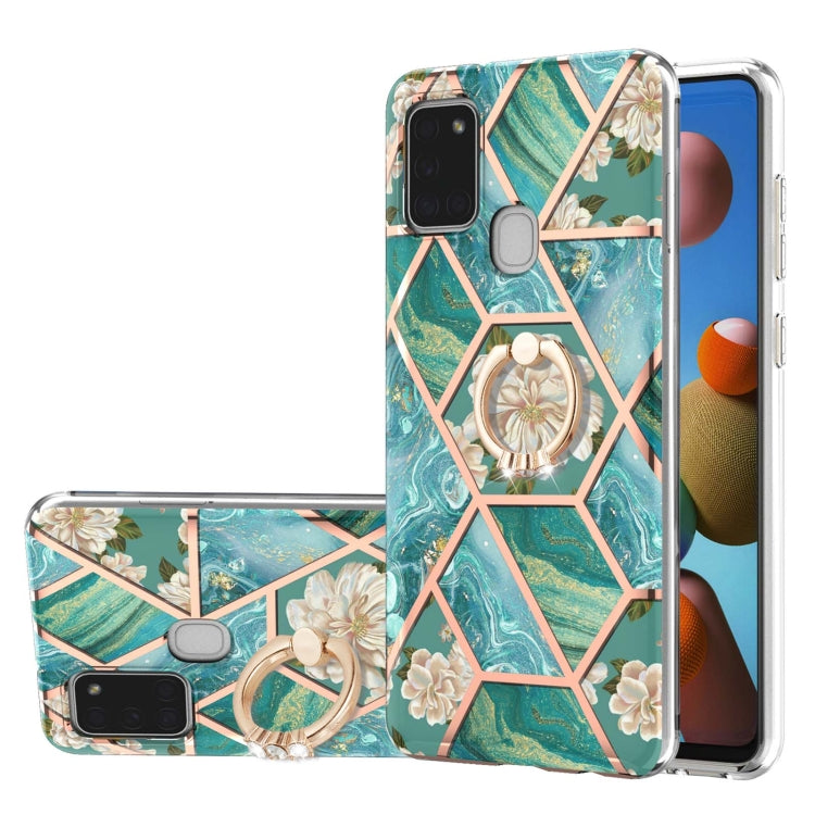 Custodia antiurto in TPU con motivo floreale in marmo con giunzione elettrolitica con supporto per anello di strass, For Samsung Galaxy A02s 164mm, For Samsung Galaxy A02S 166mm, For Samsung Galaxy A12 5G/F12/M12, For Samsung Galaxy A21s               ...