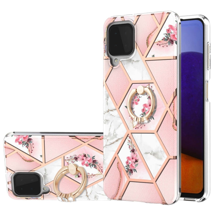 Custodia antiurto in TPU con motivo floreale in marmo con giunzione elettrolitica con supporto per anello di strass, For Samsung Galaxy A02s 164mm, For Samsung Galaxy A02S 166mm, For Samsung Galaxy A12 5G/F12/M12, For Samsung Galaxy A21s               ...