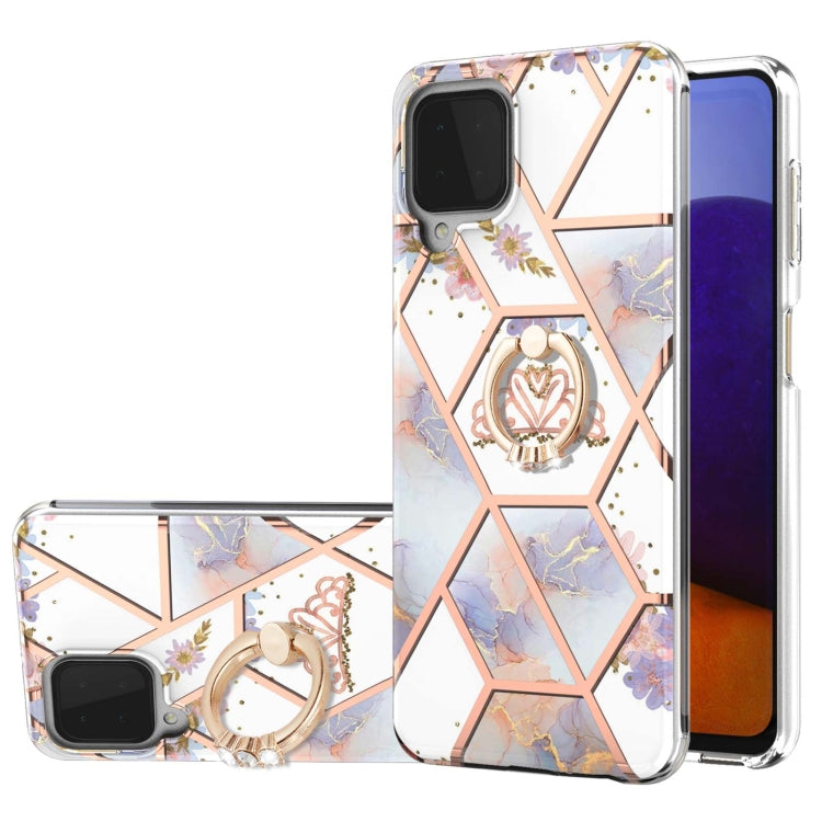 Custodia antiurto in TPU con motivo floreale in marmo con giunzione elettrolitica con supporto per anello di strass, For Samsung Galaxy A02s 164mm, For Samsung Galaxy A02S 166mm, For Samsung Galaxy A12 5G/F12/M12, For Samsung Galaxy A21s               ...