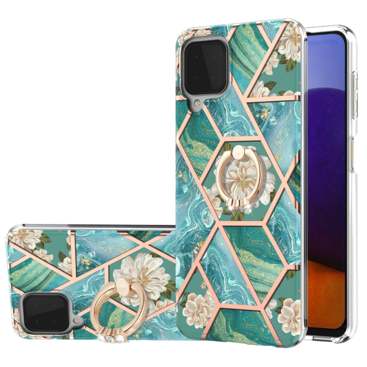 Custodia antiurto in TPU con motivo floreale in marmo con giunzione elettrolitica con supporto per anello di strass, For Samsung Galaxy A02s 164mm, For Samsung Galaxy A02S 166mm, For Samsung Galaxy A12 5G/F12/M12, For Samsung Galaxy A21s               ...