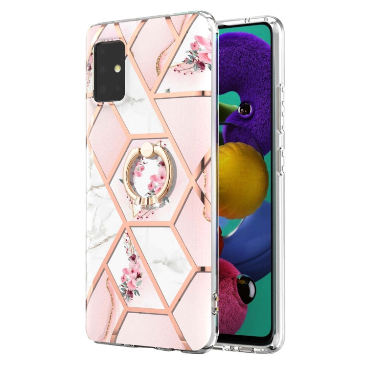 Custodia antiurto in TPU con motivo floreale in marmo con giunzione elettrolitica con supporto per anello di strass, For Samsung Galaxy A51 5G, For Samsung Galaxy A51 4G, For Samsung Galaxy A52 5G / 4G, For Samsung Galaxy A72 5G / 4G                   ...