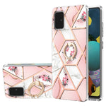 Custodia antiurto in TPU con motivo floreale in marmo con giunzione elettrolitica con supporto per anello di strass, For Samsung Galaxy A51 5G, For Samsung Galaxy A51 4G, For Samsung Galaxy A52 5G / 4G, For Samsung Galaxy A72 5G / 4G                   ...