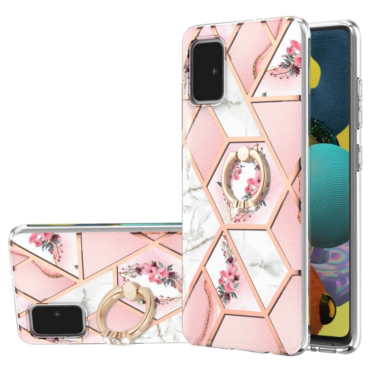Custodia antiurto in TPU con motivo floreale in marmo con giunzione elettrolitica con supporto per anello di strass, For Samsung Galaxy A51 5G, For Samsung Galaxy A51 4G, For Samsung Galaxy A52 5G / 4G, For Samsung Galaxy A72 5G / 4G                   ...
