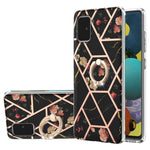 Custodia antiurto in TPU con motivo floreale in marmo con giunzione elettrolitica con supporto per anello di strass, For Samsung Galaxy A51 5G, For Samsung Galaxy A51 4G, For Samsung Galaxy A52 5G / 4G, For Samsung Galaxy A72 5G / 4G                   ...