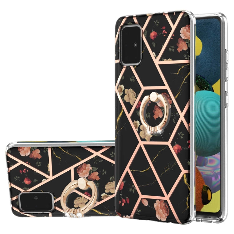 Custodia antiurto in TPU con motivo floreale in marmo con giunzione elettrolitica con supporto per anello di strass, For Samsung Galaxy A51 5G, For Samsung Galaxy A51 4G, For Samsung Galaxy A52 5G / 4G, For Samsung Galaxy A72 5G / 4G                   ...