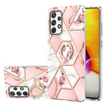 Custodia antiurto in TPU con motivo floreale in marmo con giunzione elettrolitica con supporto per anello di strass, For Samsung Galaxy A51 5G, For Samsung Galaxy A51 4G, For Samsung Galaxy A52 5G / 4G, For Samsung Galaxy A72 5G / 4G                   ...