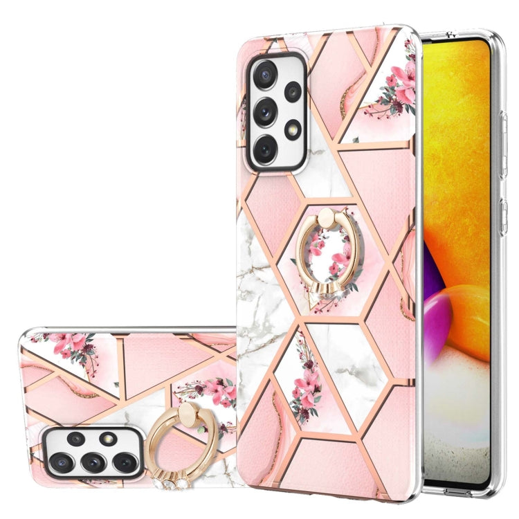 Custodia antiurto in TPU con motivo floreale in marmo con giunzione elettrolitica con supporto per anello di strass, For Samsung Galaxy A51 5G, For Samsung Galaxy A51 4G, For Samsung Galaxy A52 5G / 4G, For Samsung Galaxy A72 5G / 4G                   ...