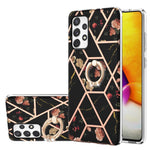 Custodia antiurto in TPU con motivo floreale in marmo con giunzione elettrolitica con supporto per anello di strass, For Samsung Galaxy A51 5G, For Samsung Galaxy A51 4G, For Samsung Galaxy A52 5G / 4G, For Samsung Galaxy A72 5G / 4G                   ...
