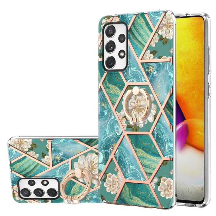Custodia antiurto in TPU con motivo floreale in marmo con giunzione elettrolitica con supporto per anello di strass, For Samsung Galaxy A51 5G, For Samsung Galaxy A51 4G, For Samsung Galaxy A52 5G / 4G, For Samsung Galaxy A72 5G / 4G                   ...