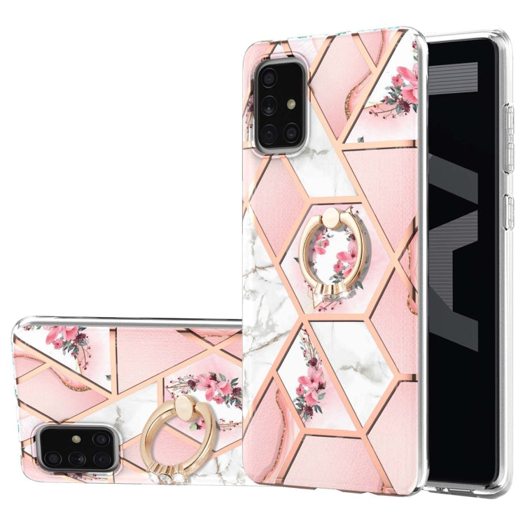 Custodia antiurto in TPU con motivo floreale in marmo con giunzione elettrolitica con supporto per anello di strass, For Samsung Galaxy A51 5G, For Samsung Galaxy A51 4G, For Samsung Galaxy A52 5G / 4G, For Samsung Galaxy A72 5G / 4G                   ...