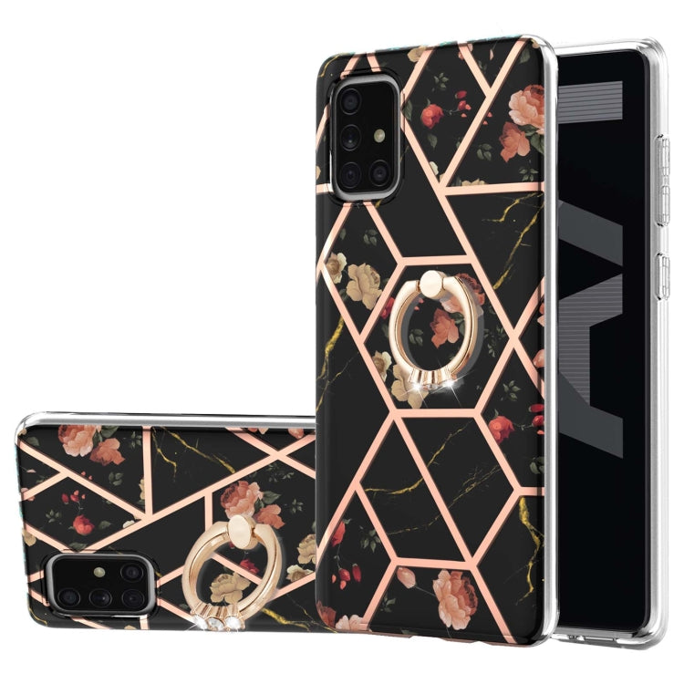 Custodia antiurto in TPU con motivo floreale in marmo con giunzione elettrolitica con supporto per anello di strass, For Samsung Galaxy A51 5G, For Samsung Galaxy A51 4G, For Samsung Galaxy A52 5G / 4G, For Samsung Galaxy A72 5G / 4G                   ...