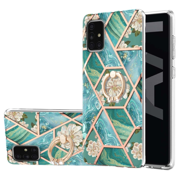 Custodia antiurto in TPU con motivo floreale in marmo con giunzione elettrolitica con supporto per anello di strass, For Samsung Galaxy A51 5G, For Samsung Galaxy A51 4G, For Samsung Galaxy A52 5G / 4G, For Samsung Galaxy A72 5G / 4G                   ...