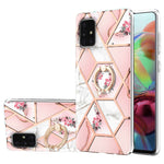 Custodia antiurto in TPU con motivo floreale in marmo con giunzione elettrolitica con supporto per anello di strass, For Samsung Galaxy A51 5G, For Samsung Galaxy A51 4G, For Samsung Galaxy A52 5G / 4G, For Samsung Galaxy A72 5G / 4G                   ...