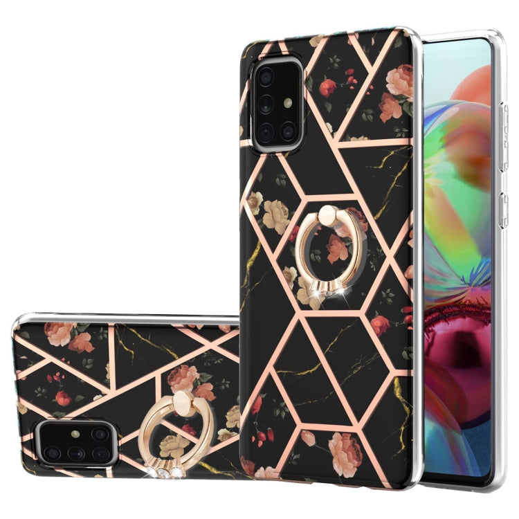 Custodia antiurto in TPU con motivo floreale in marmo con giunzione elettrolitica con supporto per anello di strass, For Samsung Galaxy A51 5G, For Samsung Galaxy A51 4G, For Samsung Galaxy A52 5G / 4G, For Samsung Galaxy A72 5G / 4G                   ...