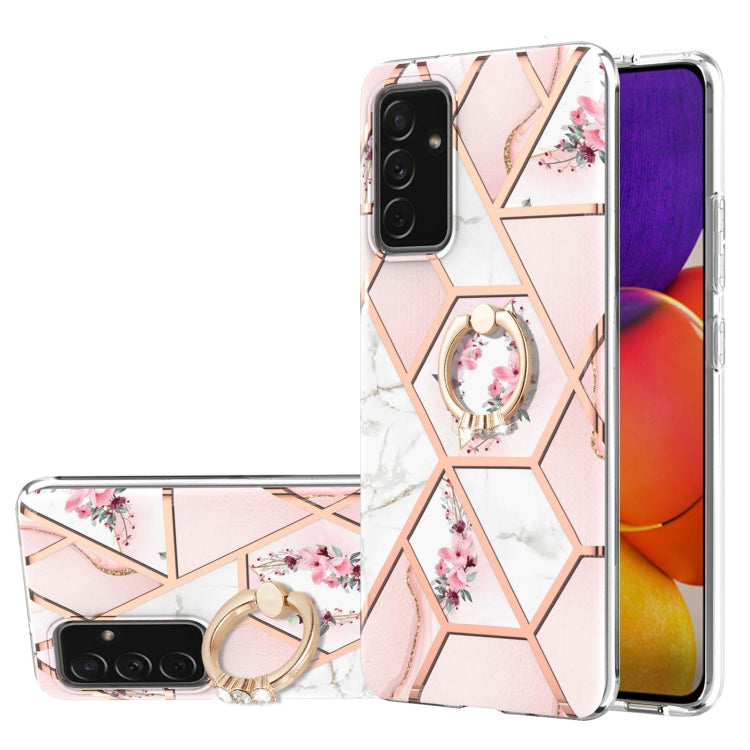 Custodia antiurto in TPU con motivo floreale in marmo con giunzione elettrolitica con supporto per anello di strass, For Samsung Galaxy A82 5G, For Samsung Galaxy M11/A11 US/EU