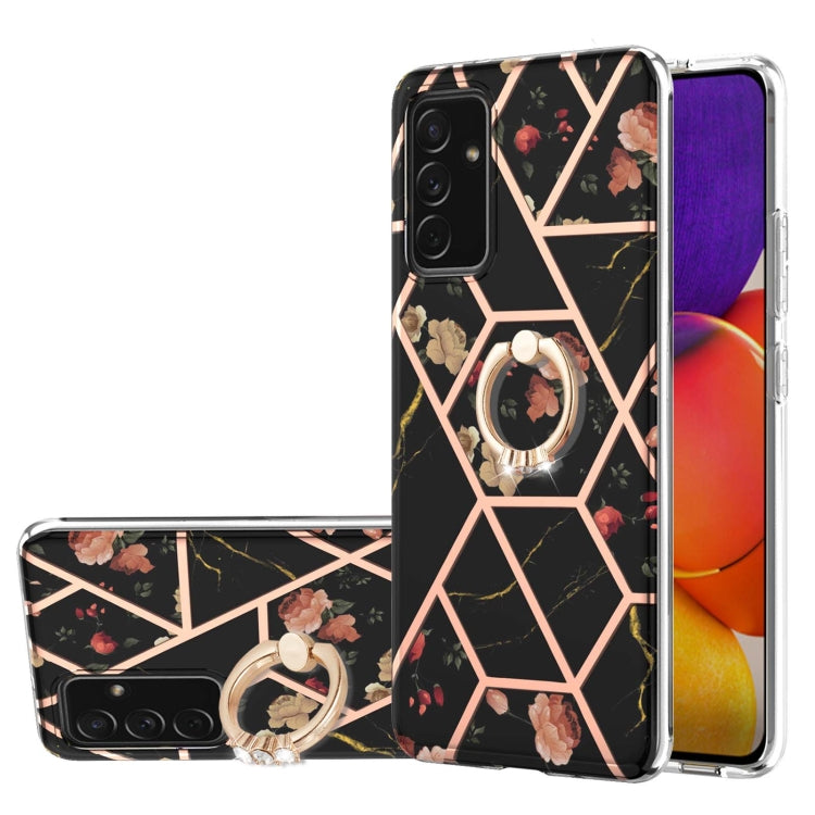Custodia antiurto in TPU con motivo floreale in marmo con giunzione elettrolitica con supporto per anello di strass, For Samsung Galaxy A82 5G, For Samsung Galaxy M11/A11 US/EU