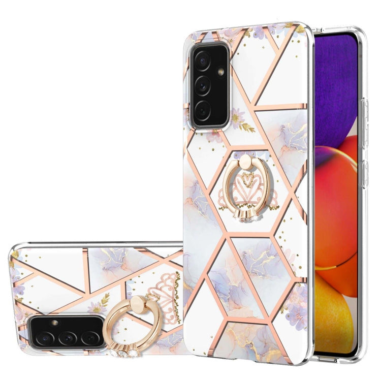 Custodia antiurto in TPU con motivo floreale in marmo con giunzione elettrolitica con supporto per anello di strass, For Samsung Galaxy A82 5G, For Samsung Galaxy M11/A11 US/EU
