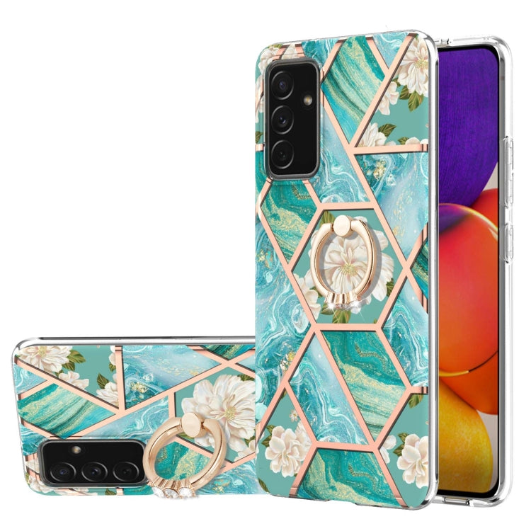 Custodia antiurto in TPU con motivo floreale in marmo con giunzione elettrolitica con supporto per anello di strass, For Samsung Galaxy A82 5G, For Samsung Galaxy M11/A11 US/EU