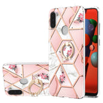Custodia antiurto in TPU con motivo floreale in marmo con giunzione elettrolitica con supporto per anello di strass, For Samsung Galaxy A82 5G, For Samsung Galaxy M11/A11 US/EU
