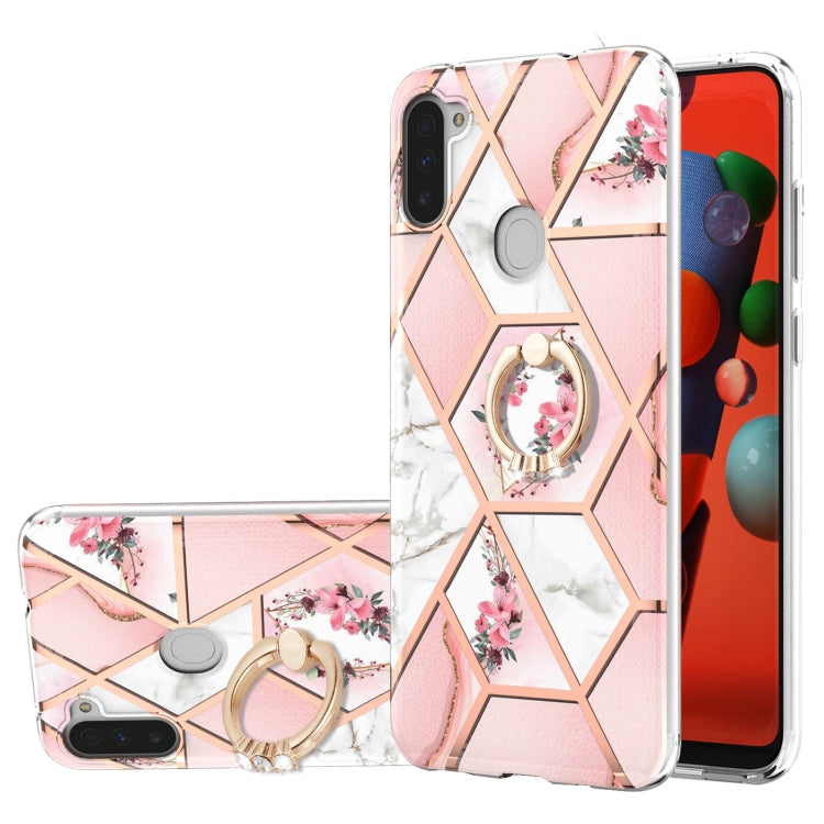 Custodia antiurto in TPU con motivo floreale in marmo con giunzione elettrolitica con supporto per anello di strass, For Samsung Galaxy A82 5G, For Samsung Galaxy M11/A11 US/EU