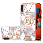 Custodia antiurto in TPU con motivo floreale in marmo con giunzione elettrolitica con supporto per anello di strass, For Samsung Galaxy A82 5G, For Samsung Galaxy M11/A11 US/EU
