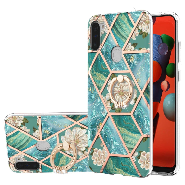 Custodia antiurto in TPU con motivo floreale in marmo con giunzione elettrolitica con supporto per anello di strass, For Samsung Galaxy A82 5G, For Samsung Galaxy M11/A11 US/EU