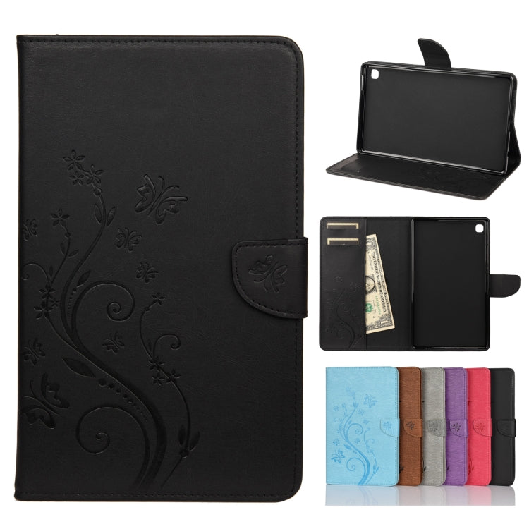 Custodia in pelle a vibrazione orizzontale con motivo a fiore di farfalla con supporto, fessure per carte e portafoglio, For Samsung Galaxy Tab A7 Lite / T220, For Samsung Galaxy Tab S6 Lite / P610