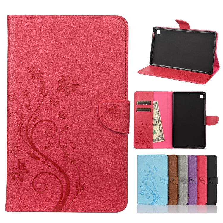 Custodia in pelle a vibrazione orizzontale con motivo a fiore di farfalla con supporto, fessure per carte e portafoglio, For Samsung Galaxy Tab A7 Lite / T220, For Samsung Galaxy Tab S6 Lite / P610