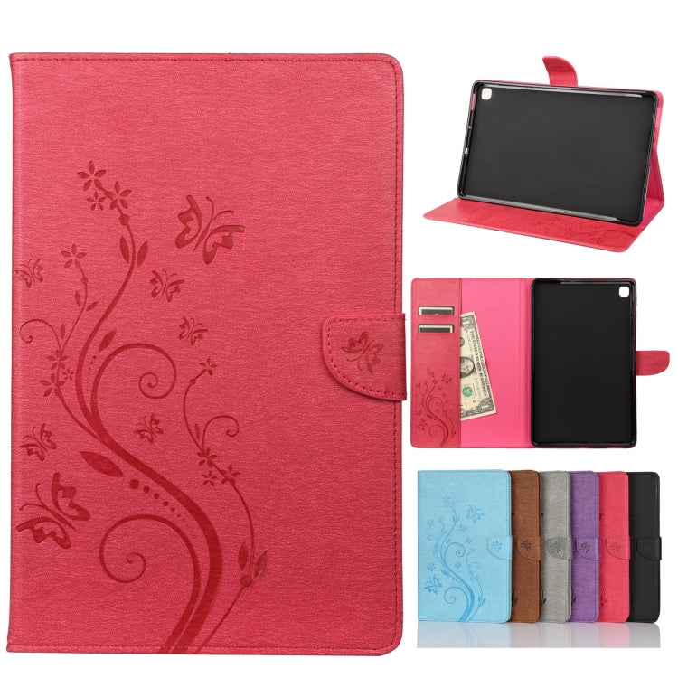 Custodia in pelle a vibrazione orizzontale con motivo a fiore di farfalla con supporto, fessure per carte e portafoglio, For Samsung Galaxy Tab A7 Lite / T220, For Samsung Galaxy Tab S6 Lite / P610