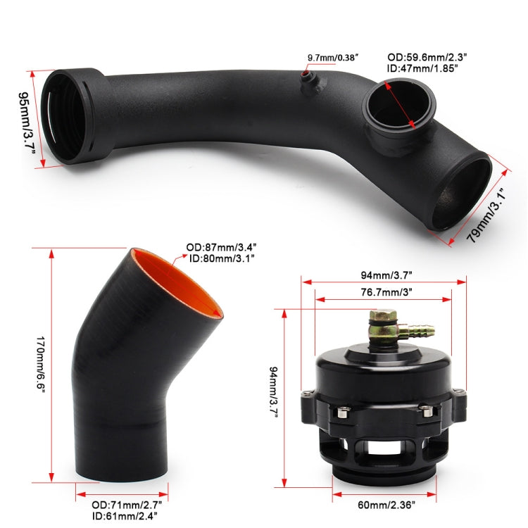 Kit tubo di aspirazione turbo da 50 mm modificato per auto per BMW N54 E88 E90, JQG1006-BK