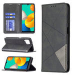 Custodia in pelle magnetica a rotazione orizzontale con struttura a rombo con supporto e slot per schede, For Samsung Galaxy M32