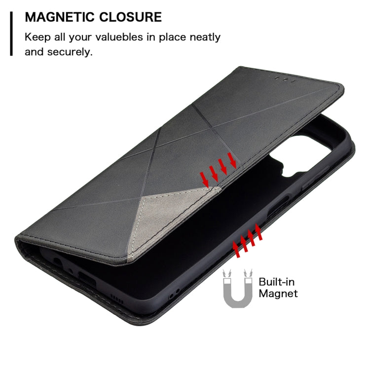 Custodia in pelle magnetica a rotazione orizzontale con struttura a rombo con supporto e slot per schede, For Samsung Galaxy M32