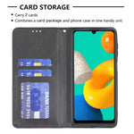 Custodia in pelle magnetica a rotazione orizzontale con struttura a rombo con supporto e slot per schede, For Samsung Galaxy M32
