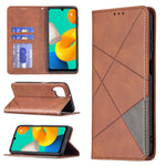 Custodia in pelle magnetica a rotazione orizzontale con struttura a rombo con supporto e slot per schede, For Samsung Galaxy M32