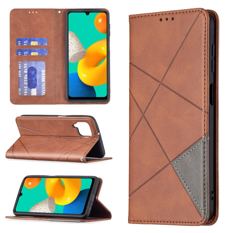 Custodia in pelle magnetica a rotazione orizzontale con struttura a rombo con supporto e slot per schede, For Samsung Galaxy M32