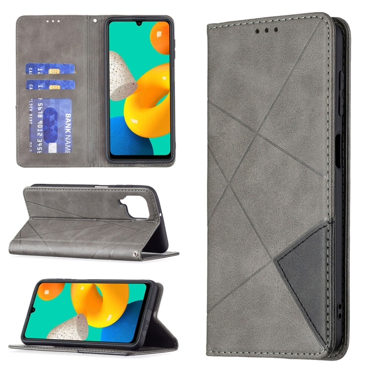 Custodia in pelle magnetica a rotazione orizzontale con struttura a rombo con supporto e slot per schede, For Samsung Galaxy M32
