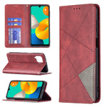 Custodia in pelle magnetica a rotazione orizzontale con struttura a rombo con supporto e slot per schede, For Samsung Galaxy M32
